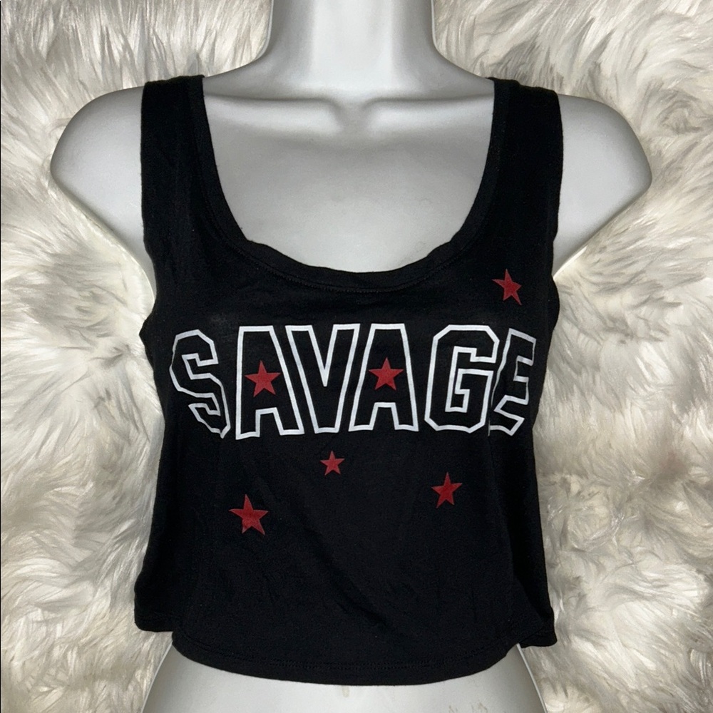 SAVAGE BARBELL Black Crop Top Star Swing Tank